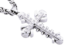 Load image into Gallery viewer, Mens Stainless Steel Cross Pendant With Cubic Zirconia - Blackjack Jewelry