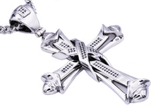 Load image into Gallery viewer, Mens Stainless Steel Cross Pendant With Black Cubic Zirconia - Blackjack Jewelry
