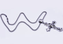 Load image into Gallery viewer, Mens Stainless Steel Cross Pendant With Black Cubic Zirconia - Blackjack Jewelry