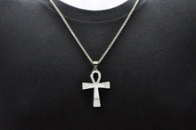 Load image into Gallery viewer, Mens Stainless Steel Ankh Cross Pendant With Cubic Zirconia