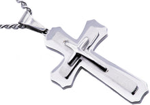 Load image into Gallery viewer, Mens Stainless Steel Layered Cross Pendant Necklace - Blackjack Jewelry