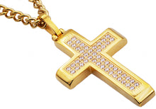 Load image into Gallery viewer, Mens Gold Stainless Steel Cross Pendant With Cubic Zirconia - Blackjack Jewelry