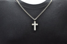 Load image into Gallery viewer, Mens Stainless Steel Cross Pendant With Cubic Zirconia
