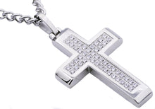 Load image into Gallery viewer, Mens Stainless Steel Cross Pendant With Cubic Zirconia - Blackjack Jewelry