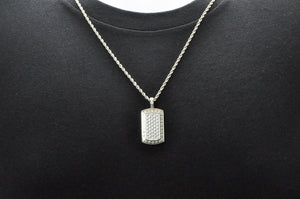 Mens Stainless Steel Dog Tag Pendant With Cubic Zirconia