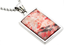 Load image into Gallery viewer, Mens Stainless Steel Red Lace Agate Dog Tag Pendant - Blackjack Jewelry