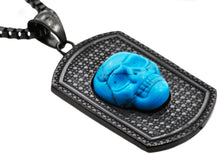 Load image into Gallery viewer, Mens Black Stainless Steel Turqoise Skull Dog Tag Pendant - Blackjack Jewelry