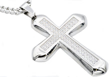 Load image into Gallery viewer, Mens Stainless Steel Cross Pendant With Cubic Zirconia - Blackjack Jewelry
