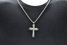 Load image into Gallery viewer, Mens Stainless Steel Cross Pendant With Cubic Zirconia - Blackjack Jewelry