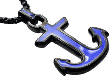 Load image into Gallery viewer, Mens Black And Blue Stainless Steel Anchor Pendant Necklace - Blackjack Jewelry