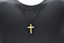 Load image into Gallery viewer, Mens Sandblasted Black And Gold Stainless Steel Cross Pendant - Blackjack Jewelry

