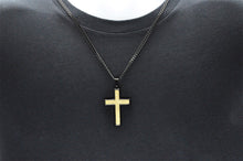 Load image into Gallery viewer, Mens Sandblasted Black And Gold Stainless Steel Cross Pendant - Blackjack Jewelry