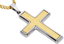 Load image into Gallery viewer, Mens Sandblasted Gold Stainless Steel Cross Pendant - Blackjack Jewelry