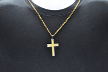 Load image into Gallery viewer, Mens Sandblasted Gold Stainless Steel Cross Pendant - Blackjack Jewelry