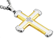 Load image into Gallery viewer, Mens Gold Stainless Steel Cross Pendant With Cubic Zirconia - Blackjack Jewelry
