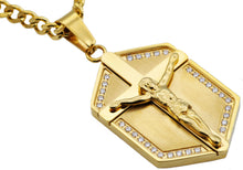 Load image into Gallery viewer, Mens Gold Stainless Steel Cross Pendant With Cubic Zirconia - Blackjack Jewelry