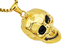 Load image into Gallery viewer, Mens Gold Stainless Steel Skull Pendant With Black Cubic Zirconia - Blackjack Jewelry
