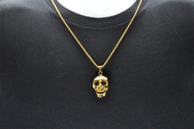 Load image into Gallery viewer, Mens Gold Stainless Steel Skull Pendant With Black Cubic Zirconia - Blackjack Jewelry
