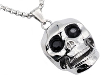 Load image into Gallery viewer, Mens Stainless Steel Skull Pendant With Black Cubic Zirconia - Blackjack Jewelry