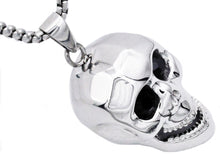 Load image into Gallery viewer, Mens Stainless Steel Skull Pendant With Black Cubic Zirconia - Blackjack Jewelry