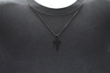 Load image into Gallery viewer, Mens Matt Black Stainless Steel Cross Pendant With 24" Curb Chain - Blackjack Jewelry