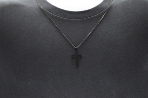 Mens Matt Black Stainless Steel Cross Pendant With 24" Curb Chain - Blackjack Jewelry