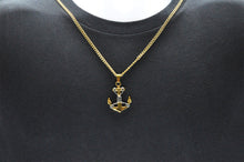 Load image into Gallery viewer, Mens Two Tone Gold Stainless Steel Anchor Pendant Necklace With 24" Curb Chain - Blackjack Jewelry