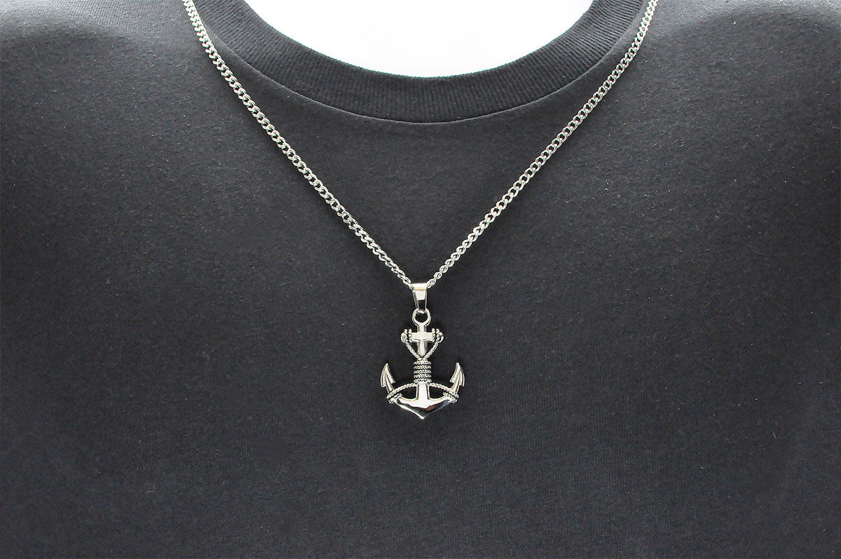 thumbnail image 2 of MENDEL Stainless Steel Anchor Pendant Necklace – Nautical Beach Surfing Jewelry For Men – 25in Chain 2 of 4