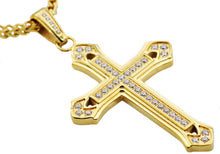 Load image into Gallery viewer, Mens Gold Stainless Steel Cross Pendant With Cubic Zirconia - Blackjack Jewelry