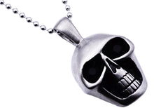 Load image into Gallery viewer, Mens Matte Finish Stainless Steel Skull Pendant Necklace With Black Cubic Zirconia Eyes - Blackjack Jewelry