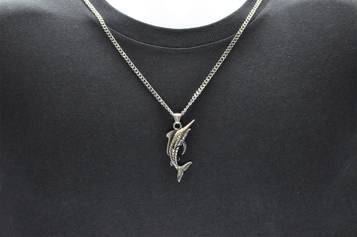 CZ flame Fish hook Pendant Stainless Steel Fashion Necklace For Men Boy 3mm  24