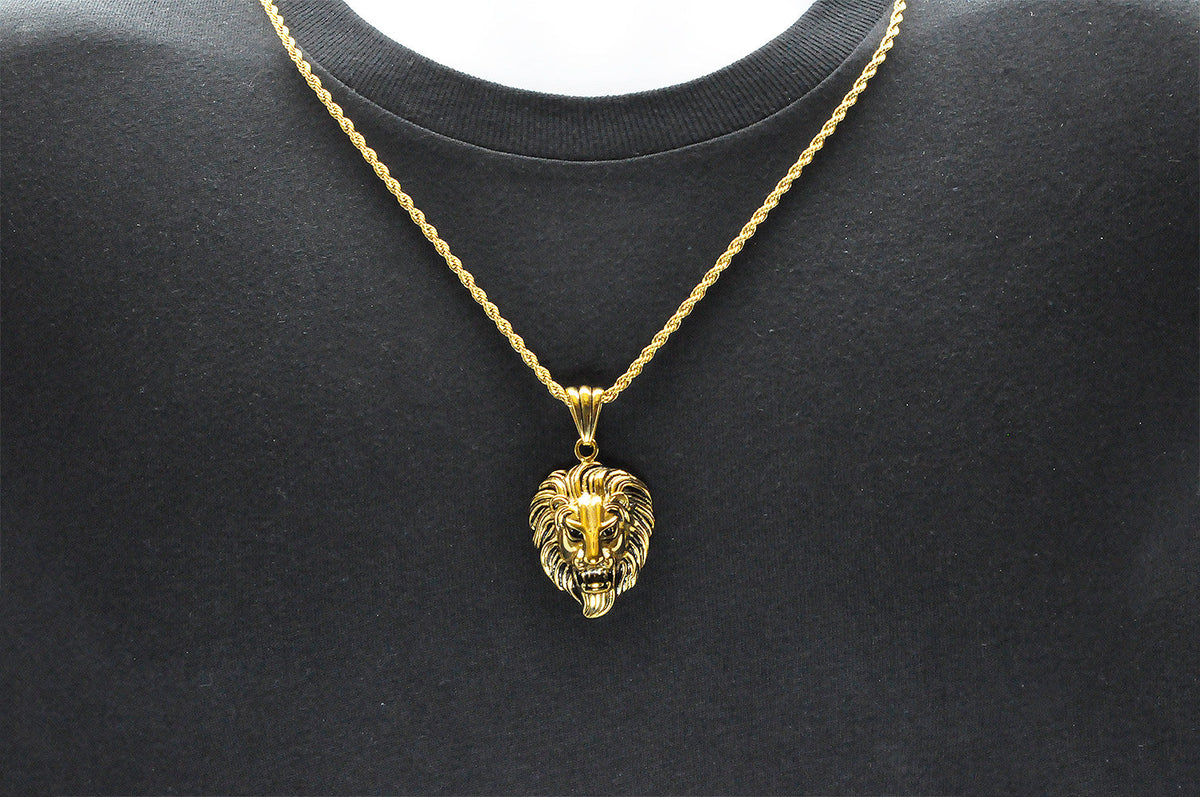 Gold Lion Pendant, Mens Gold Pendant, Lion Head, Proclamation Jewelry Large