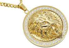 Load image into Gallery viewer, Mens Gold Stainless Steel Lion Pendant With Cubic Zirconia - Blackjack Jewelry