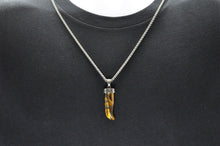 Load image into Gallery viewer, Mens Genuine Tiger Eye Stainless Steel Horn Pendant - Blackjack Jewelry