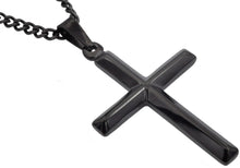 Load image into Gallery viewer, Mens Black Stainless Steel Cross Pendant With 24" Curb Chain - Blackjack Jewelry