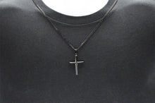 Load image into Gallery viewer, Mens Black Stainless Steel Cross Pendant With 24" Curb Chain - Blackjack Jewelry