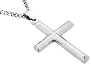 Mens Stainless Steel Cross Pendant With 24" Curb Chain - Blackjack Jewelry