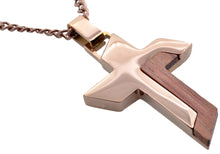 Load image into Gallery viewer, Mens Wood And Chocolate Stainless Steel Cross Pendant - Blackjack Jewelry