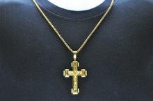 Load image into Gallery viewer, Mens Gold Stainless Steel Crucifix Pendant Necklace With Cubic Zirconia - Blackjack Jewelry