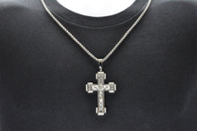 Load image into Gallery viewer, Mens Stainless Steel Crucifix Pendant Necklace With Cubic Zirconia - Blackjack Jewelry