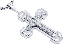 Load image into Gallery viewer, Mens Stainless Steel Crucifix Pendant Necklace With Cubic Zirconia - Blackjack Jewelry