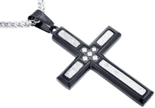 Load image into Gallery viewer, Mens Sandblasted Black Stainless Steel Cross Pendant With Cubic Zirconia - Blackjack Jewelry
