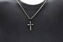 Load image into Gallery viewer, Mens Sandblasted Black Stainless Steel Cross Pendant With Cubic Zirconia - Blackjack Jewelry