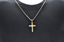 Load image into Gallery viewer, Mens Sandblasted Gold Stainless Steel Cross Pendant With Cubic Zirconia - Blackjack Jewelry