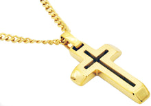 Load image into Gallery viewer, Mens Gold Stainless Steel Cross Pendant With 24" Curb Chain - Blackjack Jewelry