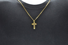 Load image into Gallery viewer, Mens Gold Stainless Steel Cross Pendant With 24" Curb Chain - Blackjack Jewelry