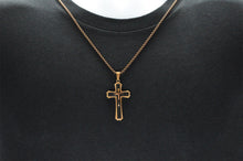 Load image into Gallery viewer, Mens Chocolate And Black Stainless Steel 3D Cross Pendant Necklace With 24" Chain - Blackjack Jewelry
