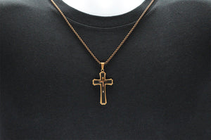 Mens Chocolate And Black Stainless Steel 3D Cross Pendant Necklace With 24" Chain - Blackjack Jewelry