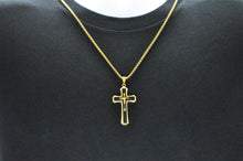 Load image into Gallery viewer, Mens Black And Gold Plated Stainless Steel Cross Pendant Necklace - Blackjack Jewelry