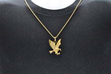 Load image into Gallery viewer, Mens Gold Stainless Steel Cubic Zirconia Eagle Pendant Necklace With 24" Rope Chain - Blackjack Jewelry